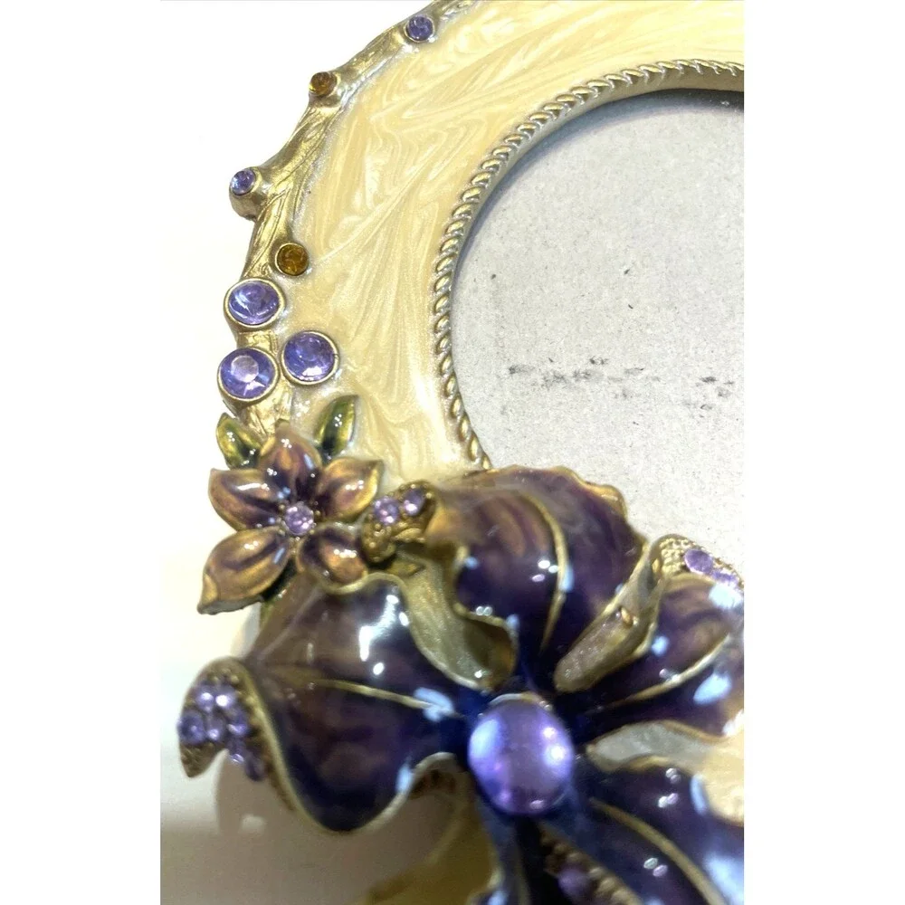 Ashleigh Manor Frame Purple Hibiscus Flower Rhinestone Jeweled Enamel 3x3 Photo - Picture 2 of 10
